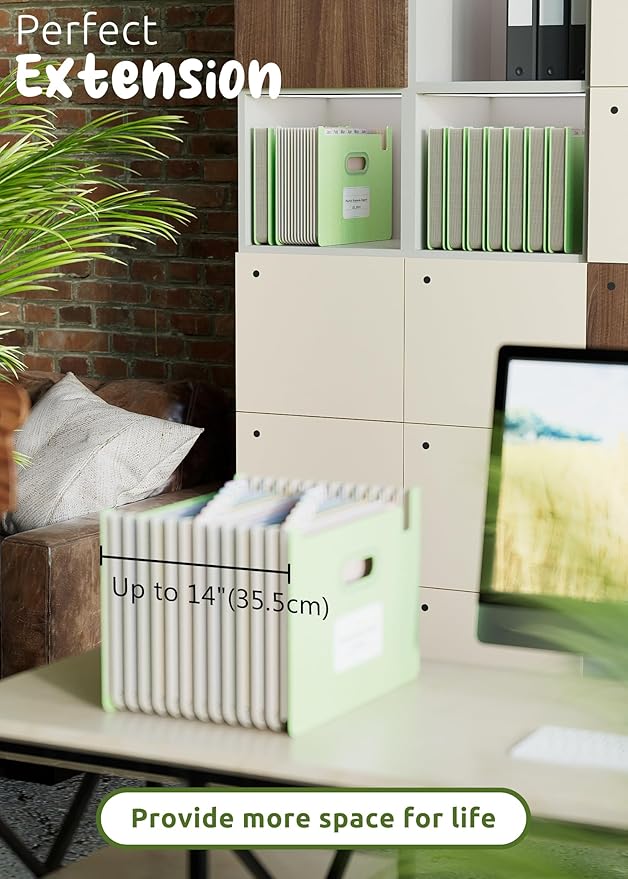 Accordion File Organizer, 12 Pockets Wheat Straw Expanding File Folders, Upright & Open Top, Monthly Bill Receipt Organizer, 100% BPA Free, Return to Nature, Healthy Living, Letter/A4 Size-Mint Green-DeskLoop Office