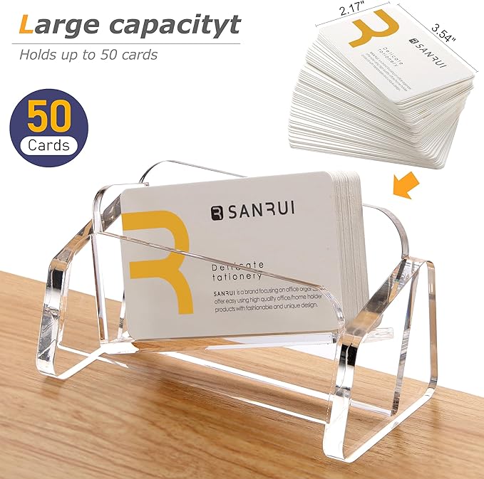 SANRUI Acrylic Business Card Holder for Desk, 1 Tier Clear Tilt Business Name Card Display Holders Stand Storage Organizer Fits 50-60 Business Cards (Horizontal, 1-Slot)-DeskLoop Office