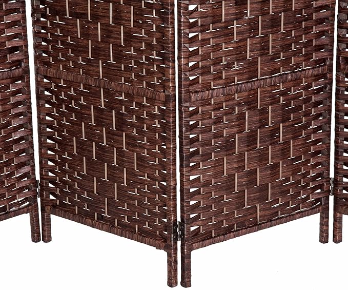 HOMCOM Room Divider 6 Panels Folding Privacy Screen 6FT Tall Portable Wicker Weave Partition Wall Divider for Bedroom Home Office, Brown-DeskLoop Office