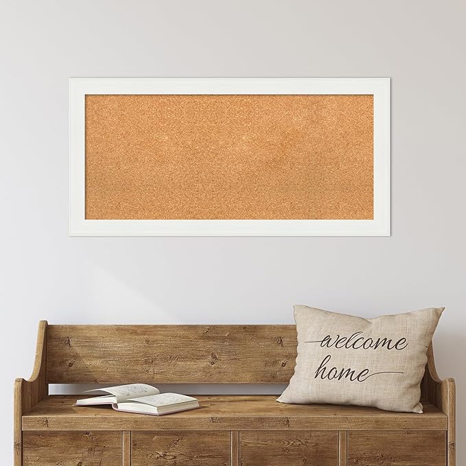 Amanti Art Natural Cork Board for Wall, 19x39 Vision Board with White Frame, Medium Corkboard Office Decor for Home Organization, Casual Corkboard Pinboard to Display Items for Home Organization in-DeskLoop Office
