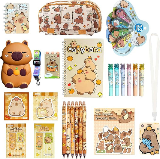 Capybara Stationery Gifts Set for Kids,28 Pcs Kawaii School Supplies Kit with Pencil Case,Notebooks,Erasable Pens,Stickers-Cute Back to School,Easter,Birthday & Christmas Gift Box-DeskLoop Office