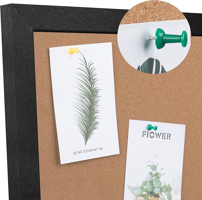 Board2by Cork Board Bulletin Board 36 x 48, Black Wood Framed 4x3 Corkboard, Foldable Office Board for Wall Decor, Large Wall Mounted Notice Pin Board with 36 Push Pins for School, Home & Office-DeskLoop Office