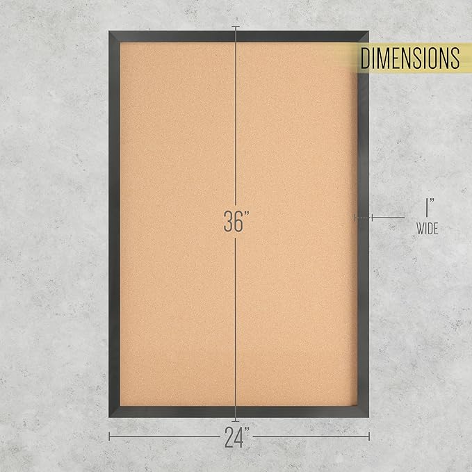 HBCY Creations Wall Mount Black Cork Board - 24" W x 36" H - 6 Wooden Push Pins - Solid Pine Wood Frame - for Kitchen, Classrooms, Restaurant Menus and More!-DeskLoop Office