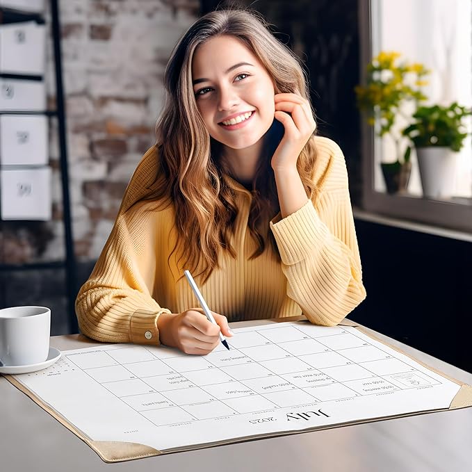Simplified Desk Calendar 2025-2026 with Desktop Mat, Cabbrix Large Desk Pad Calendar 21" x 16-1/2" Runs From July 2025 to December 2026, Desk Blotter Calendar for Home School and Office (Apricot)-DeskLoop Office