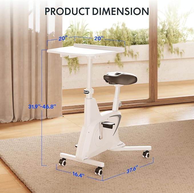 FLEXISPOT 3-in-1 Small Standing Desk Adjustable Height Movable Rolling Desks Laptop Desks Workstation with Integrated Pedal Exerciser Wide Seat, Desk for Home Office Corner Small Space, White-DeskLoop Office