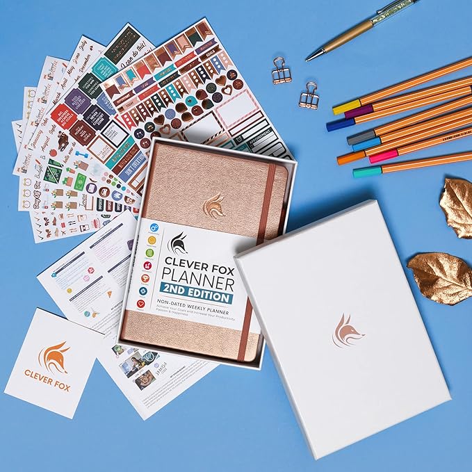 Clever Fox Planner 2nd Edition – Colorful Weekly & Monthly Goal Planner, Time Management & Productivity Organizer, Undated, A5 (Rose Gold)-DeskLoop Office