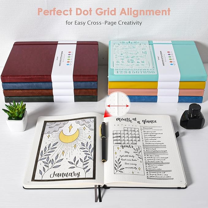 Dotted Journal Notebook, 312 Numbered Pages Large B5 Hardcover Leather Notebook, 100gsm No Bleed Paper Dot Grid Notebook with Index Pages, Dot Journal for Women Men, 7.6'' X 10'', Pink-DeskLoop Office