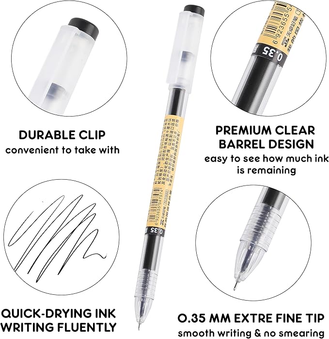 RIANCY Black Blue Red Gel Ink Pens, 0.35mm Extra Fine Point Smooth Writing Rollerball Pens, Japanese Style No Smudge Ballpoint Pen, Quick Drying for Journaling Office School Stationery Supplies 12Pcs-DeskLoop Office