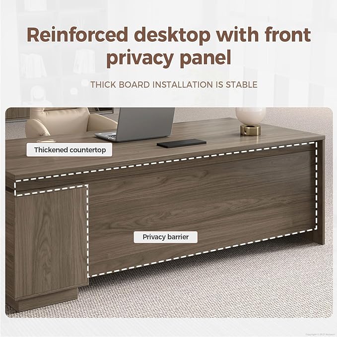 Executive Office Desk with Reversible Cabinets, Lockable Drawers, Cable Box & Privacy Panel – Modern Wood Grain Desk for Home Office or Business Use(Black Walnut,63" L*32" W*30" H)-DeskLoop Office