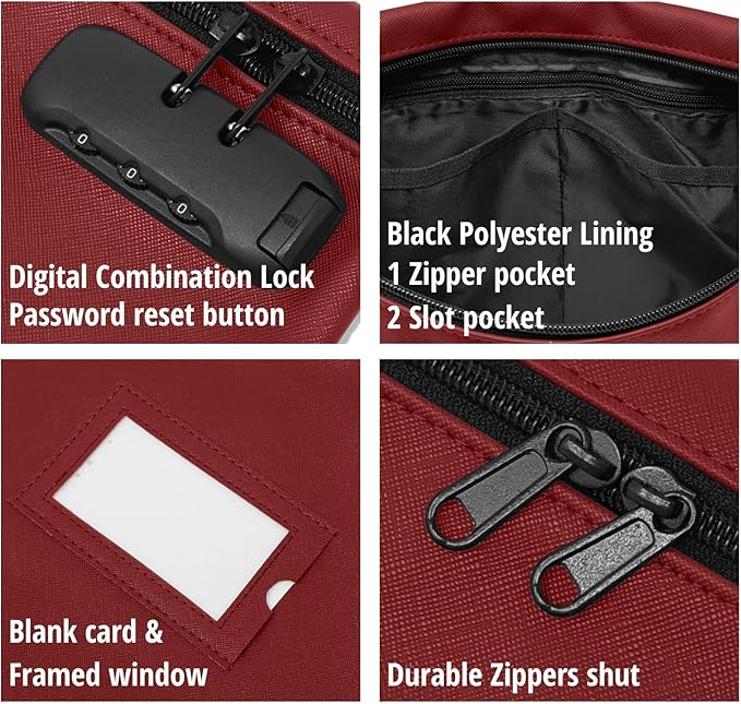 Notary Bag with Lock | 14x11 inch | Burgundy | Zipper Notary Supplies Bag | Locking Notary Bag for Notary Kit, Stamp, Embosser, Ink Pad, and Valuables | Locking Document Bag | Journal Carrying Case-DeskLoop Office