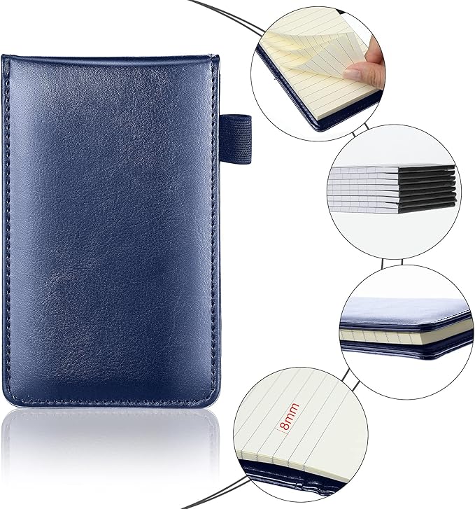 Outus 10 Pcs Pocket Notebook with Pen Set Included Mini Pocket Notepad Holder with 50 Lined Sheets, Metal Pen, 8 Pcs 3 x 5 Inch Memo Book Refills, 30 Lined Paper Per Note Pad (Blue)-DeskLoop Office