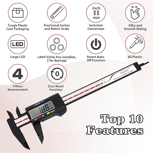 Digital Caliper, Esydon Upgraded Calipers 6 inch, Measuring Tool, Electronic Ruler, with Large LCD Screen, Auto-Off Feature, Inch and Millimeter Conversion, Plastic Case, Perfect for Household, DIY-DeskLoop Office