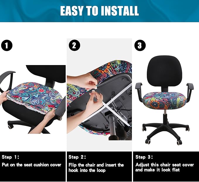 Smiry Printed Office Computer Chair Seat Covers, Stretch Fit Universal Desk Rotating Chair Cover Washable Removable Seat Cushion Protectors - Blue Green-DeskLoop Office