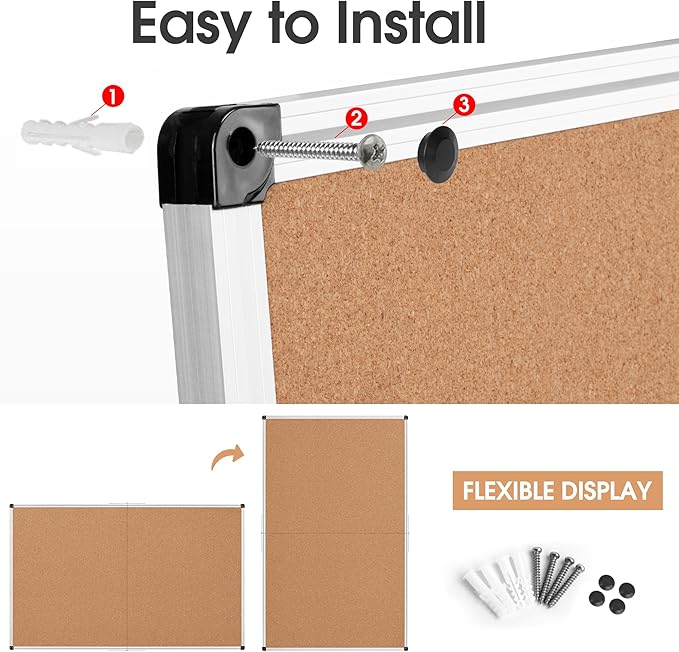 Board2by Extra Large Cork Bulletin Board 72" X 48", Foldable Notice Pin Board for Wall, Silver Aluminum Framed 6'x4' Corkboard, Wall Mounted Noticeboard with 36 Push Pins for School, Home & Office-DeskLoop Office