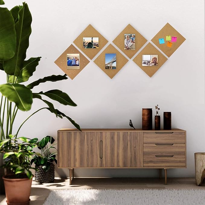 SUNGIFT Cork Board 12"x12" - 1/2" Thick Square Bulletin Boards 6 Pack Cork Tiles with 50 Push Pins Mini Wall Self-Adhesive Corkboards Tiles for Wall-DeskLoop Office