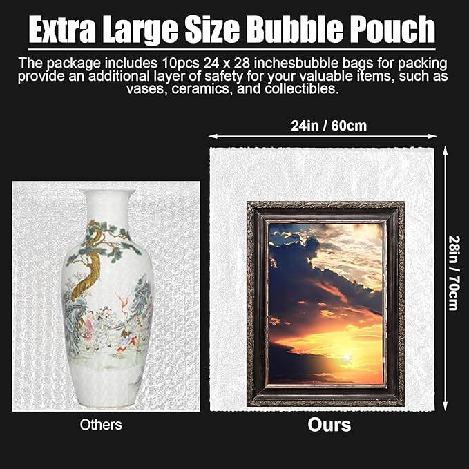 10 Pack 24 * 28 Inch Extra Large Bubble Pouches Clear Bubble Pouch Wrap Bags for Packing Shockproof Cushioning Wrap Bag for Shipping Moving Fragile Dishes China Plates Painting Fragile Items-DeskLoop Office