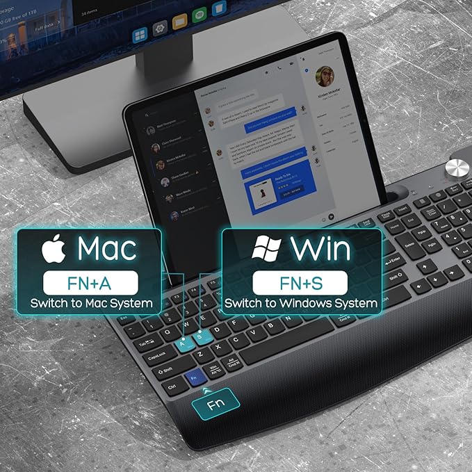 Ergonomic Wireless Keyboard and Mouse with Wrist Rest,Phone Holder - 2.4GHz Full-Sized Low-Profile Quiet Wireless Mouse and Keyboard Combo for Computer, Laptop, PC, Mac-Grey-DeskLoop Office