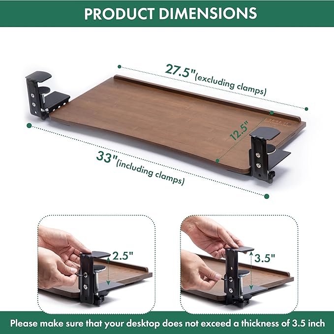 D'vine Dev Under Desk Keyboard Tray with Wrist Rest Bamboo Wood Keyboard Drawer with Full Size Mouse Pad, Walnut Color, KBT-2-DeskLoop Office