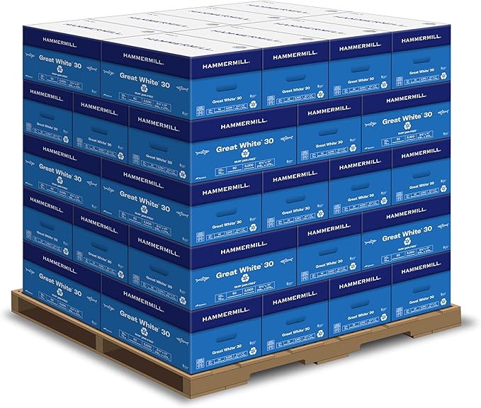 Hammermill Printer Paper, Great White 30% Recycled Paper, 8.5 x 11 - 1 Pallet, 40 Cases (200,000 Sheets) - 92 Bright, Made in the USA, 086700PLT-DeskLoop Office