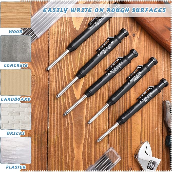Colarr 10 Pcs Mechanical Carpenter Pencil with 60 Refill Deep Hole Mechanical Pencil Marker with Sharpener Black Solid for Carpentry Architect Birthday Thanksgiving Gift-DeskLoop Office
