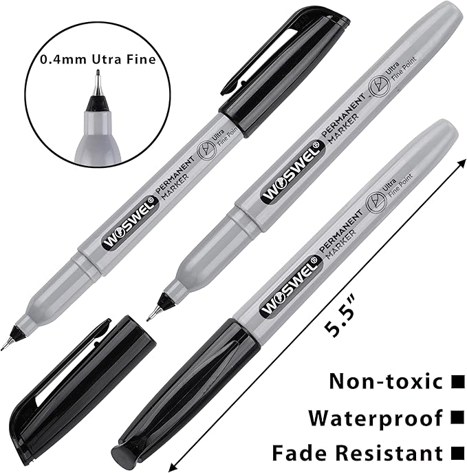 Ultra Fine Permanent Marker Bulk,24 Pack Ultra Fine Point Black Permanent Marker set, Felt Tip Pens Works on Plastic, Wood, Stone, Metal and Glass for Doodling, Marking-DeskLoop Office