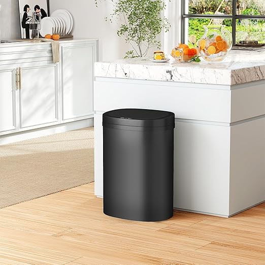 PayLessHere 13 Gallon Trash Can Kitchen Trash Can Automatic Garbage Can with Lid Touch Free High-Capacity Motion Sensor for Kitchen Bedroom Bathroom Office Wateproof Trash Bin (1, Black)-DeskLoop Office
