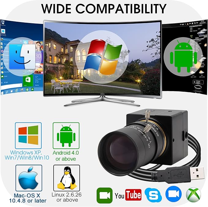SVPRO Telephoto Webcam Mac Compatible 1MP USB Camera with 5-50mm Optical Zoom Lens Manual Focus Webcam UVC PC Cam for Windows Linux Android MAC,1280x720 USB2.0 CMOS Video Camera for Security,Streaming