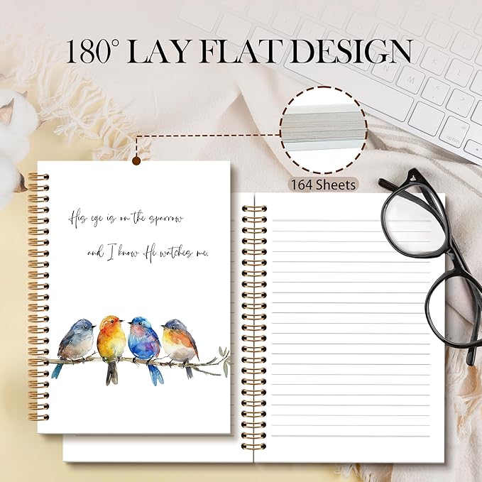 Christian Bird Sparrow Notebook Journal, Rustic Spring Bird Spiral Notebook, Sparrow Watching Notebooks Gifts for Birds Lovers Women Men, Birds Themed School Office Supplies, 6x8.2In-DeskLoop Office
