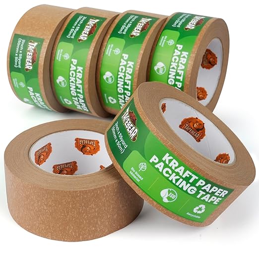 Eco-Friendly Kraft Paper Tape, Biodegradable Heavy Duty Packing Tape 2Inch x 55Yard, Recyclable Packaging Tape Self Adhesive Box Tape for Shipping, Sealing, Moving & Masking, 6Rolls-DeskLoop Office