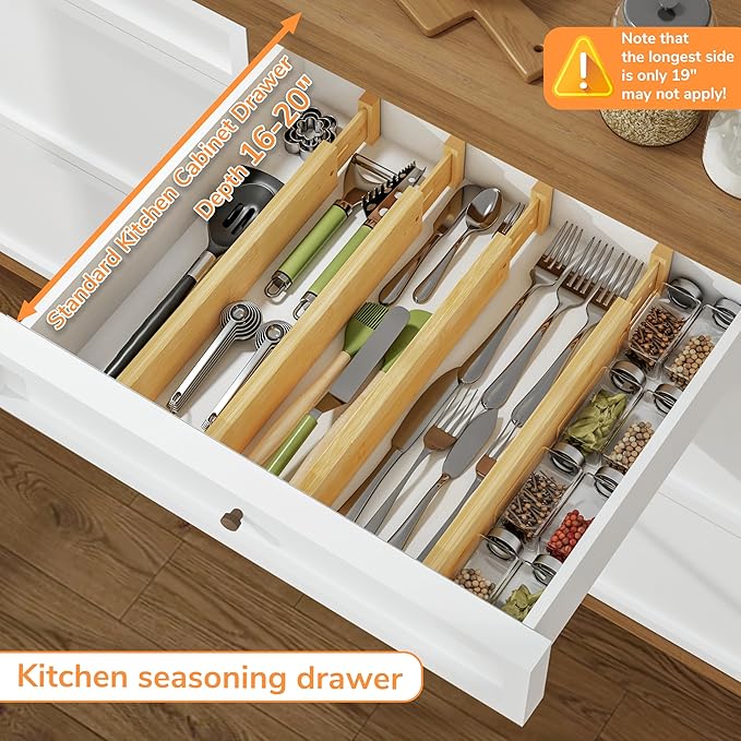 BAMEOS Drawer Divider,Expandable Bamboo Separators Adjustable Utensil Knife Fork Tool Kitchen Organizer, Clothes Fabric Drawer Organizer In Bathroom Bedroom Office, Cabinet Dresser Organizer 4-pack-DeskLoop Office
