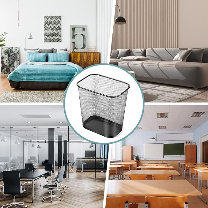 6 Pieces Mesh Square Trash Cans 4 Gallons Wire Wastebasket for Home Black Metal Office Garbage Cans Rectangular Open Top Trash Bin for Kitchen Bathroom Bedroom Dorm Room, 11.7 x 8.5 x 11.8 Inch-DeskLoop Office