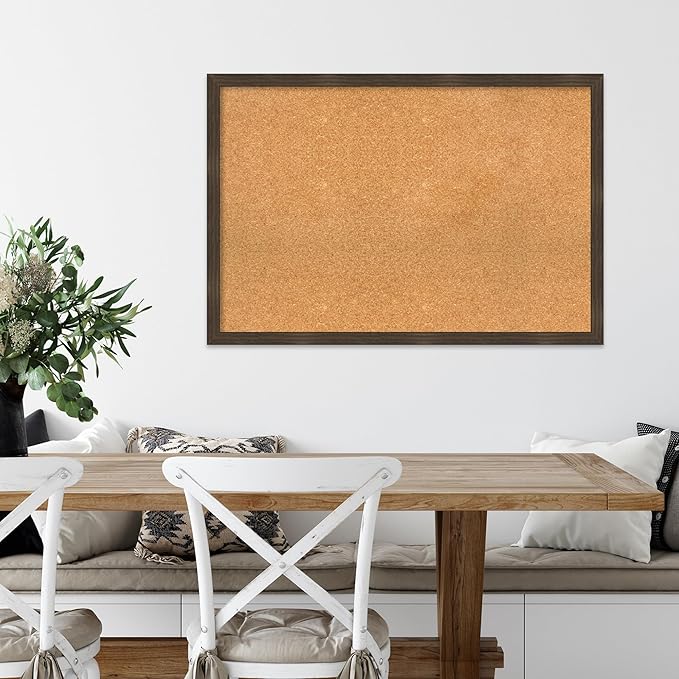 Amanti Art Natural Cork Board for Wall, 26x38 Vision Board with Brown Wood Frame, Large Corkboard Office Decor for Home Organization, Casual Corkboard Pinboard to display items for home organization-DeskLoop Office