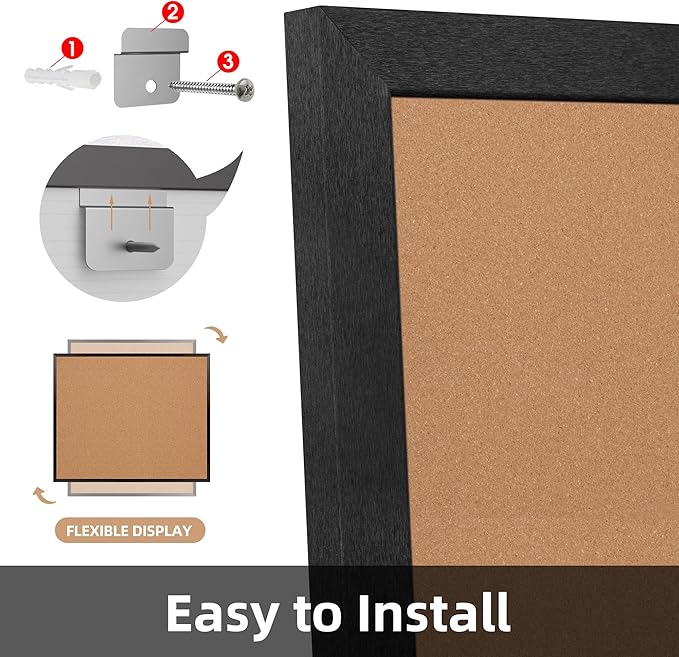 Board2by Extra Large Cork Bulletin Board 48" X 48", Black Wood Framed 4'x4' Corkboard for Wall, Wall Mounted Notice Pin Board with 18 Push Pins for School, Home & Office-DeskLoop Office