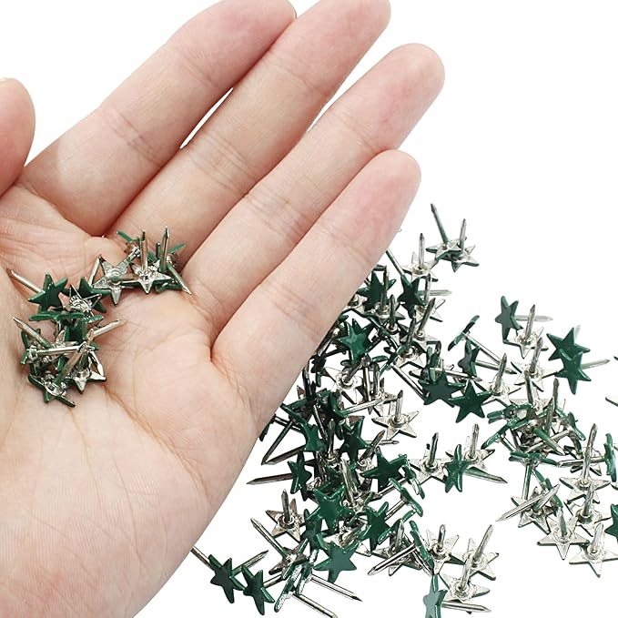 Piutouyar 150 Pcs Star Push Pins, Dark Green Upholstery Tacks Star Shaped Decorative Thumb Tacks Metal Upholstery Pins for Upholstered Furniture Cork Board DIY Projects or Home Decor 11 x 13mm-DeskLoop Office