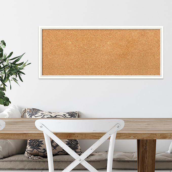 Amanti Art Natural Cork Board for Wall, 13x31 Vision Board with White Frame, Medium Corkboard Office Decor for Home Organization, Modern Corkboard Pinboard to Display Items for Home Organization in-DeskLoop Office