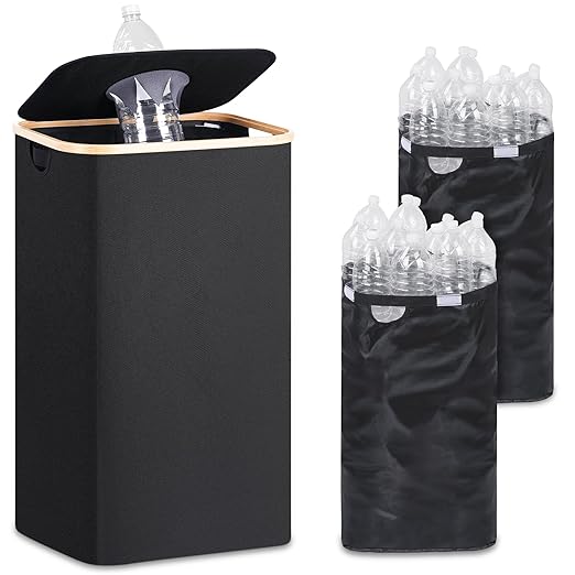 29 Gallons Recycling Bins for Kitchen, Indoor Recycle Bins with Lid, 110L Large Recycle bin with 2 Removeable Reusable Inner Bags, for Bottles Cans Glass Plastice Cartons(Black)-DeskLoop Office