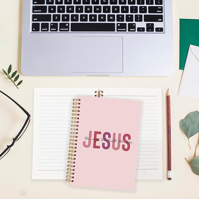 Boho Christian Notebook Journal, Christian Gifts for Women, Bible Notebooks for Note Taking, Bible Journaling Notebook, Jesus the Way the Truth the Life Hardcover Spiral Notebook 5.5x8.3 pink-DeskLoop Office