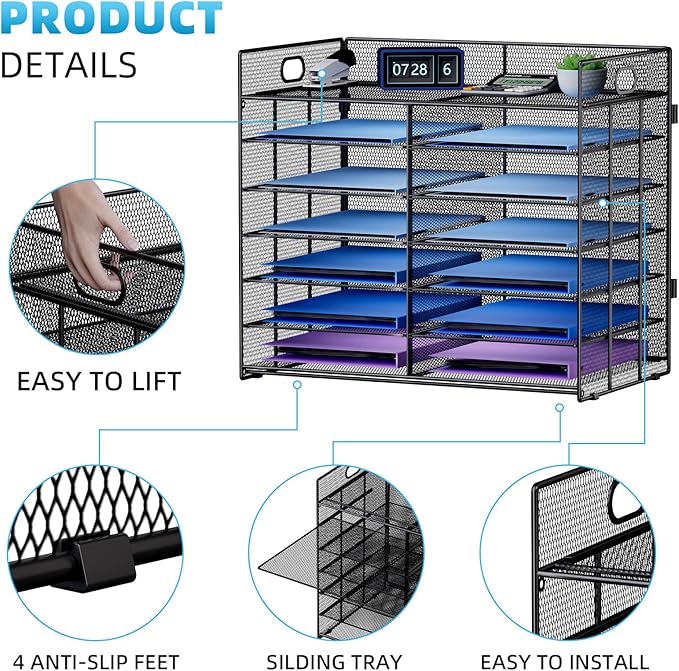 Marbrasse Desktop Literature Organizer, Mesh Paper Organizer, Desk Organizers, File Sorter Mail Center Paper Storage Cabinet Classroom Keepers Mailbox for Office Home School, Black-DeskLoop Office