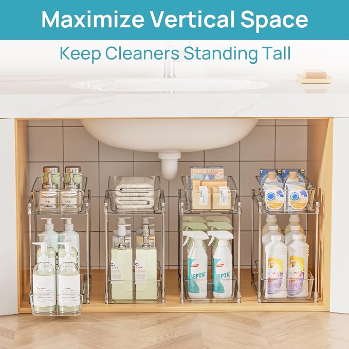 Vtopmart 4 Pack Higher Bathroom Under Sink Plastic Pull-Out Organizer - Image 9