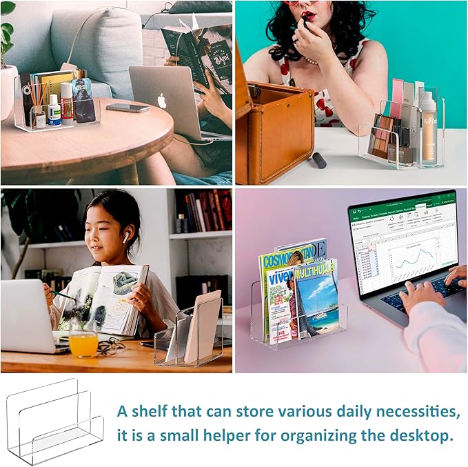 Acrylic File Holder 2 Compartment, Clear Desk File Organizer, Office Magazine File Folder Organizer-DeskLoop Office