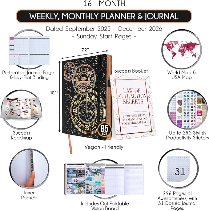 2025-2026 Planner Weekly and Monthly | 16-Month Life Planner to Increase Focus & Productivity | Reduce Overwhelm & Achieve Your Biggest Goals | Include Gift Box & Stickers | Sep 2025-Dec 2026-DeskLoop Office