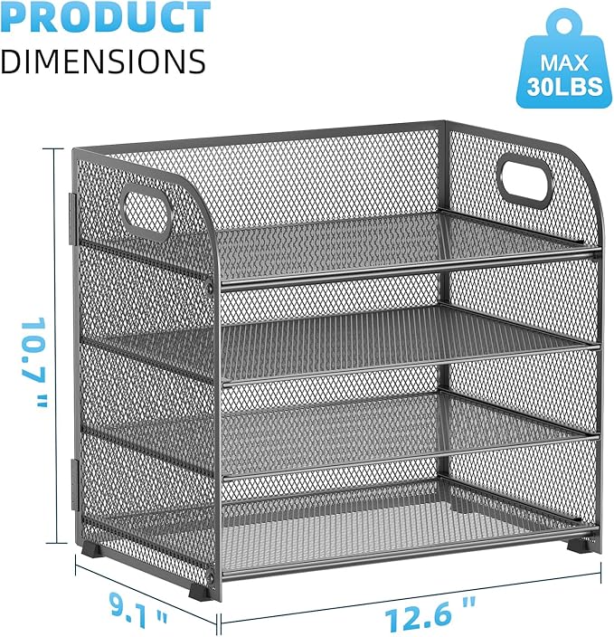 Marbrasse 4 Tier Paper Organizer Letter Tray - Mesh Desk File Organizer with Handle, Paper Sorter Organizer for Letter Office File Folder Holder (Grey, 12.6" x 9.1" x 10.7")-DeskLoop Office