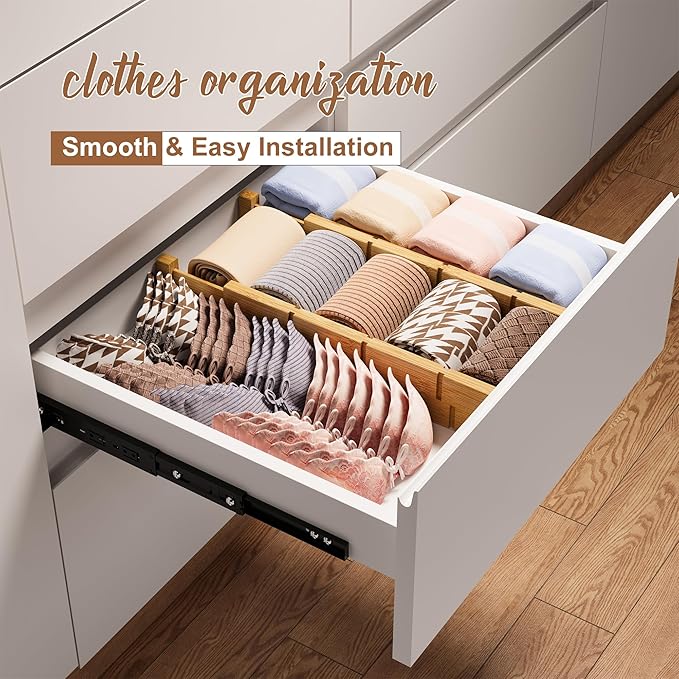 Bamboo Drawer Dividers with Inserts kitchen drawer organizer Adjustable Expandable 8 Pack Organizer Set for Kitchen Bedroom Bathroom Office 8 Dividers with 16 Inserts (Natural, Large (18-22.5IN))-DeskLoop Office