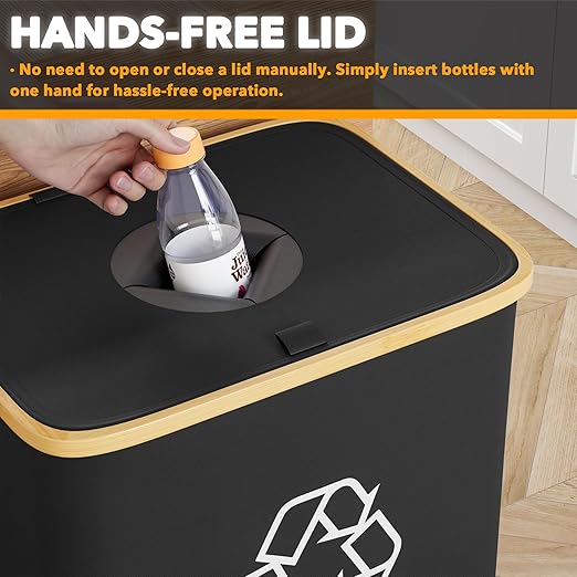 SpaceAid Recycling Bin for Kitchen 26 Gallon, 100L Recycle Bin with Lid and 2 Reusable Inner Bags, for Bottle Can Glass Plastic Stickers, Black-DeskLoop Office