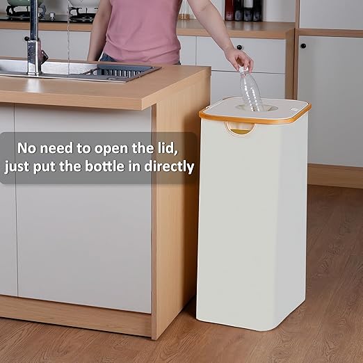 29 Gallons Recycling Bins for Kitchen, Indoor Recycle Bins with Lid, 110L Large Recycle bin with 2 Removeable Reusable Inner Bags, for Bottles Cans Glass Plastice Cartons(Beige)-DeskLoop Office