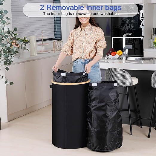 efluky Recycling Bin for Kitchen 100L, 26 Gallon Recycle Bins for Indoor Outdoor Home Use with 2 Removeable and Reusable Inner Bags, Tall Recycle bin for Bottle Can Plastice Stickers (Black)-DeskLoop Office