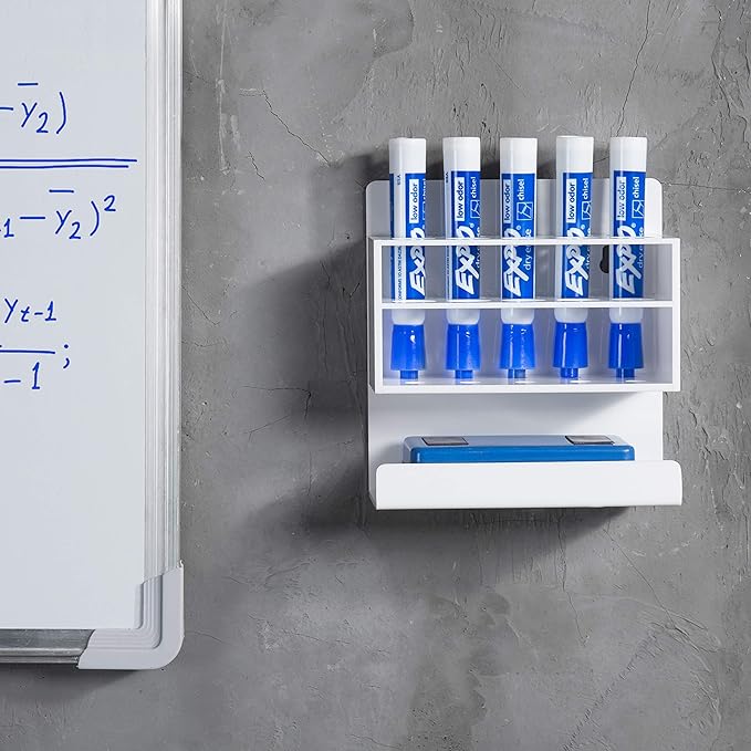 MyGift Dry Erase Marker Holder 10 Slots Whiteboard Marker Holder For Wall Dry Erase Eraser Holder Wall Mount White-DeskLoop Office