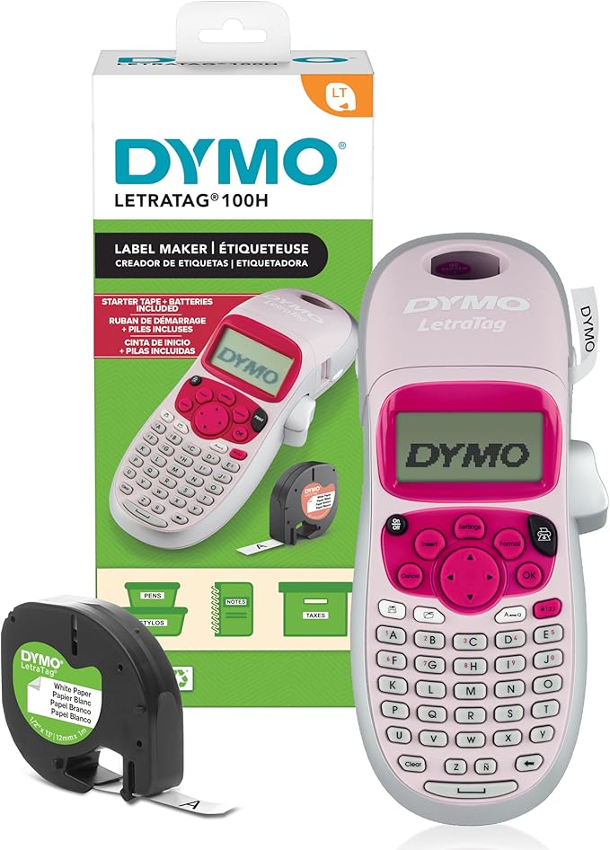 DYMO LetraTag LT-100H Handheld Label Maker ABC Keyboard Label Printer with Easy-to-Use, 13 Character LCD Screen Great for Home & Office Organisation Pink-DeskLoop Office