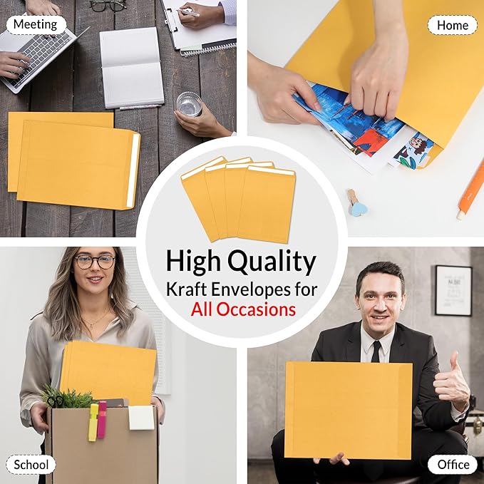 SUNEE 6x9 Envelopes Self-Seal Catalog Mailing Envelopes -100 Count, Ultra Strong Quick-Seal, 6x9 inch Brown Kraft Manila Envelopes Security Envelopes-DeskLoop Office