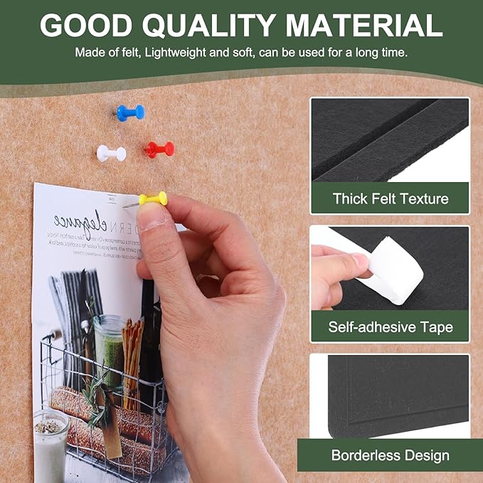 YOKIVE Felt Bulletin Board, 47 x 31.5 -Inch Foldable Decorative Pin Board Self Adhesive Felt Cork Board with 20 Pushpins, Great for Wall, Photo Display, Paste Note, Schedule(Black)-DeskLoop Office